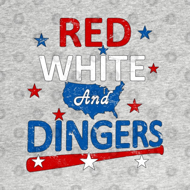 Red White and Dingers Baseball Stars and Stripes USA American Flag by TeeCreations